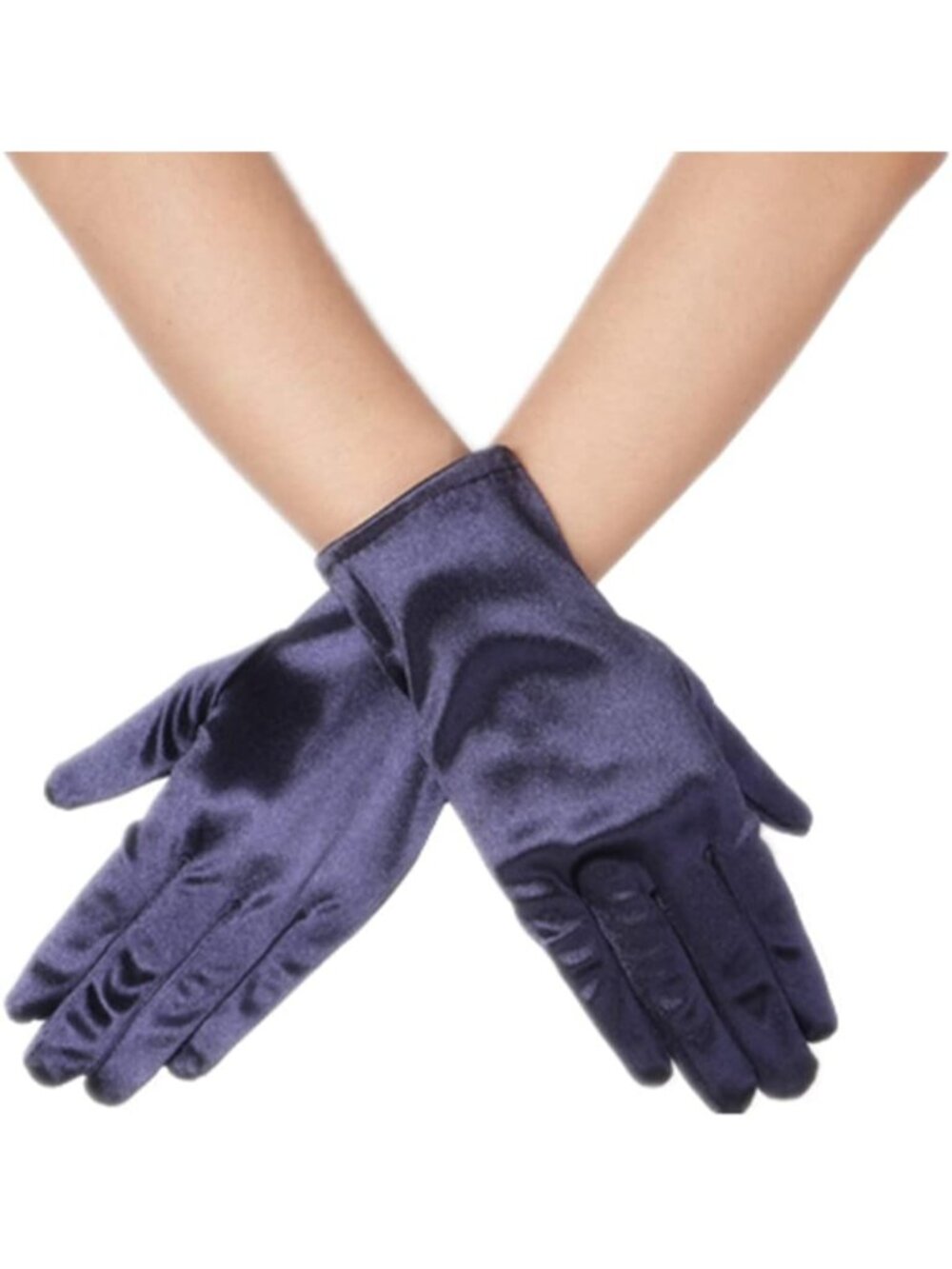 Women Navy Wrist Length Vintage Style 9 Inches Short Satin Mittens Opera Gloves